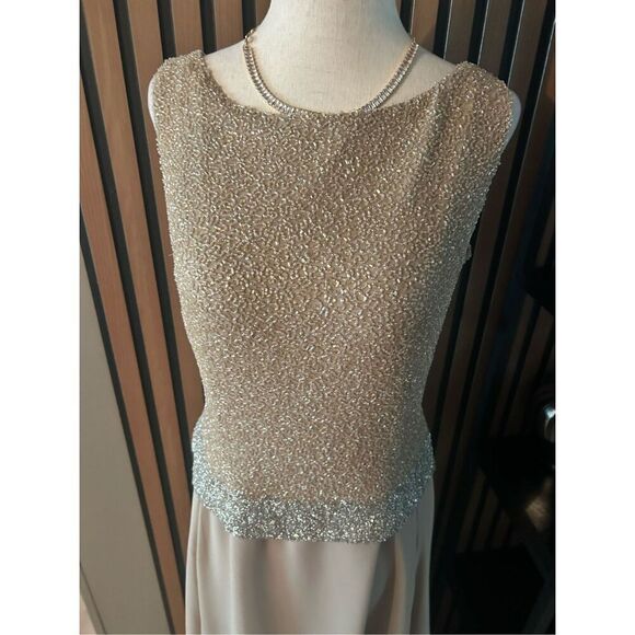Chadwicks tan neutral color mother of the bride dress wedding guest size 8P - Picture 2 of 8